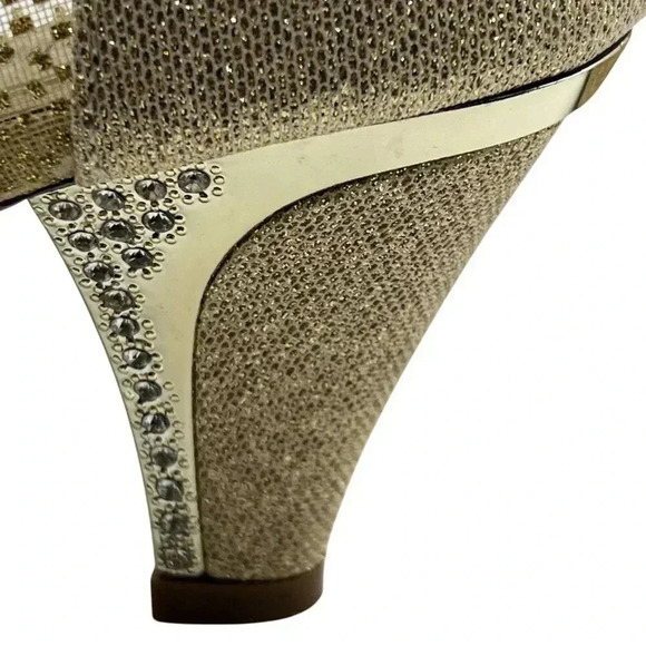 Pierre Dumas Womens 9M Gold Peep Toe Anklet Booties Rhinestones Zipper Closure - Picture 5 of 16